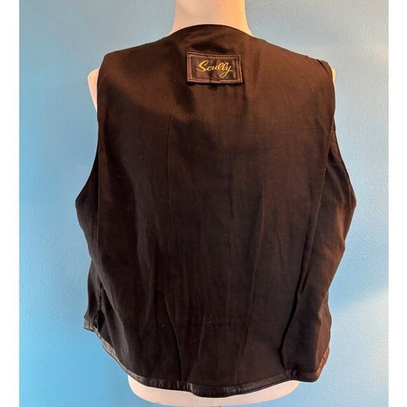 EUC! Scully Black Leather Vest Western Yolks Snap Close Lined 2 Pockets XL - Picture 5 of 8
